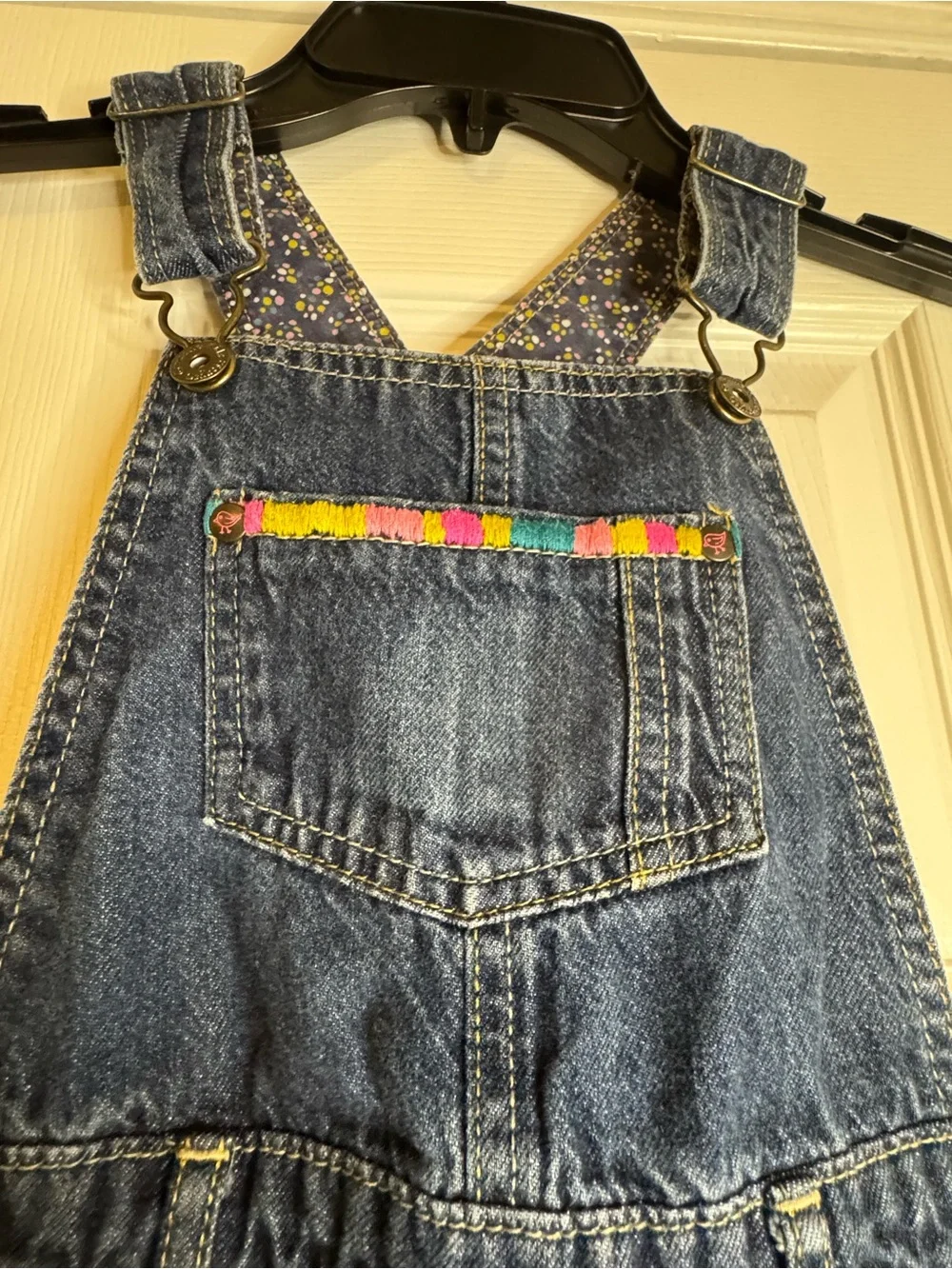 OshKosh B'gosh Dark Blue Denim Overalls with Rainbow Trim